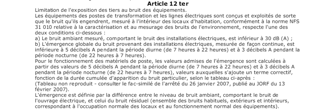 Arrêté technique de 2001 UTE11001